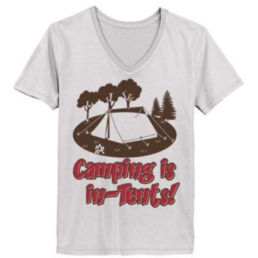 AGR Camping Is In Tents – Ladies’ V-Neck T-Shirt