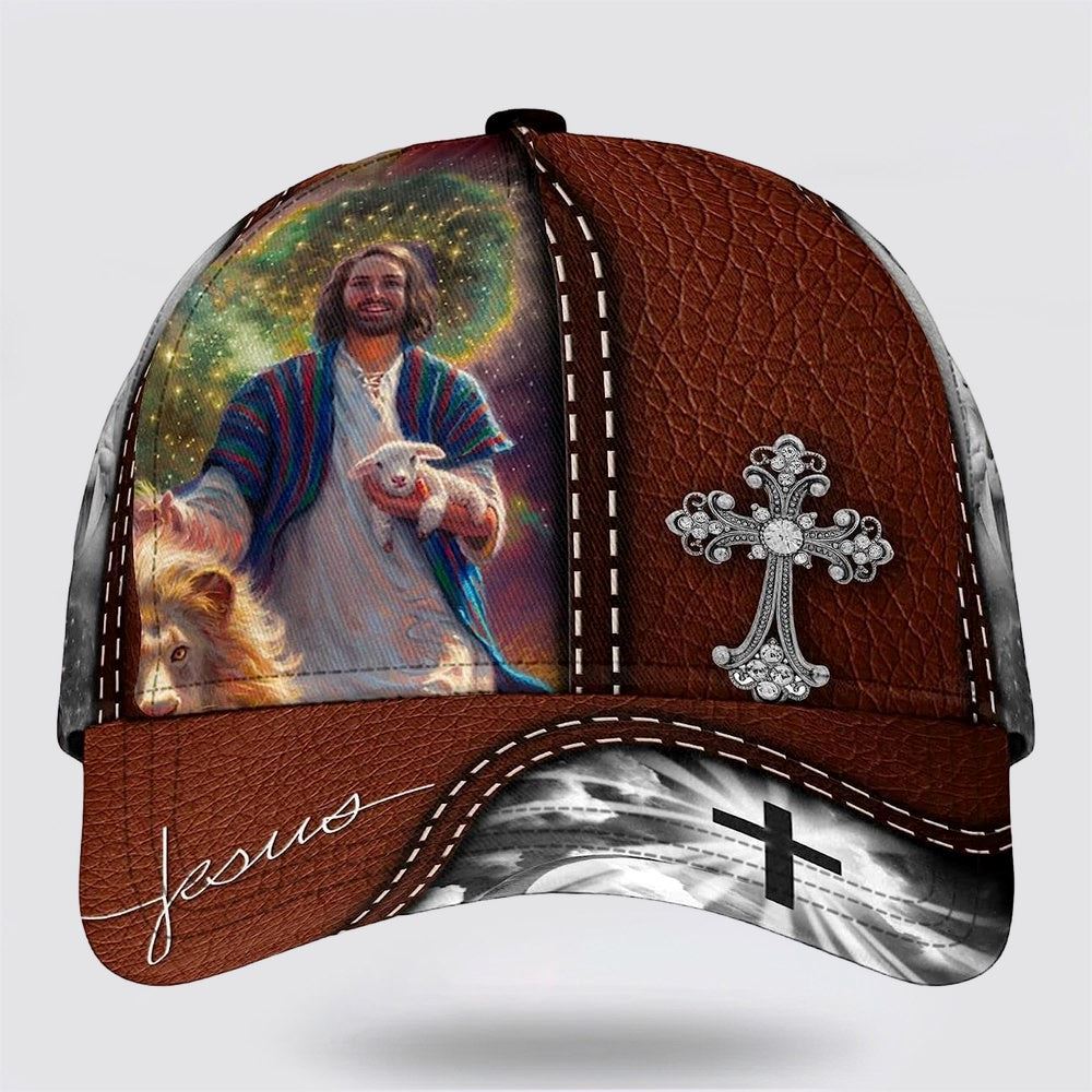 Jesus Lion With Lamb Cross All Over Print Baseball Cap, God Cap, Gift Ideas For Male