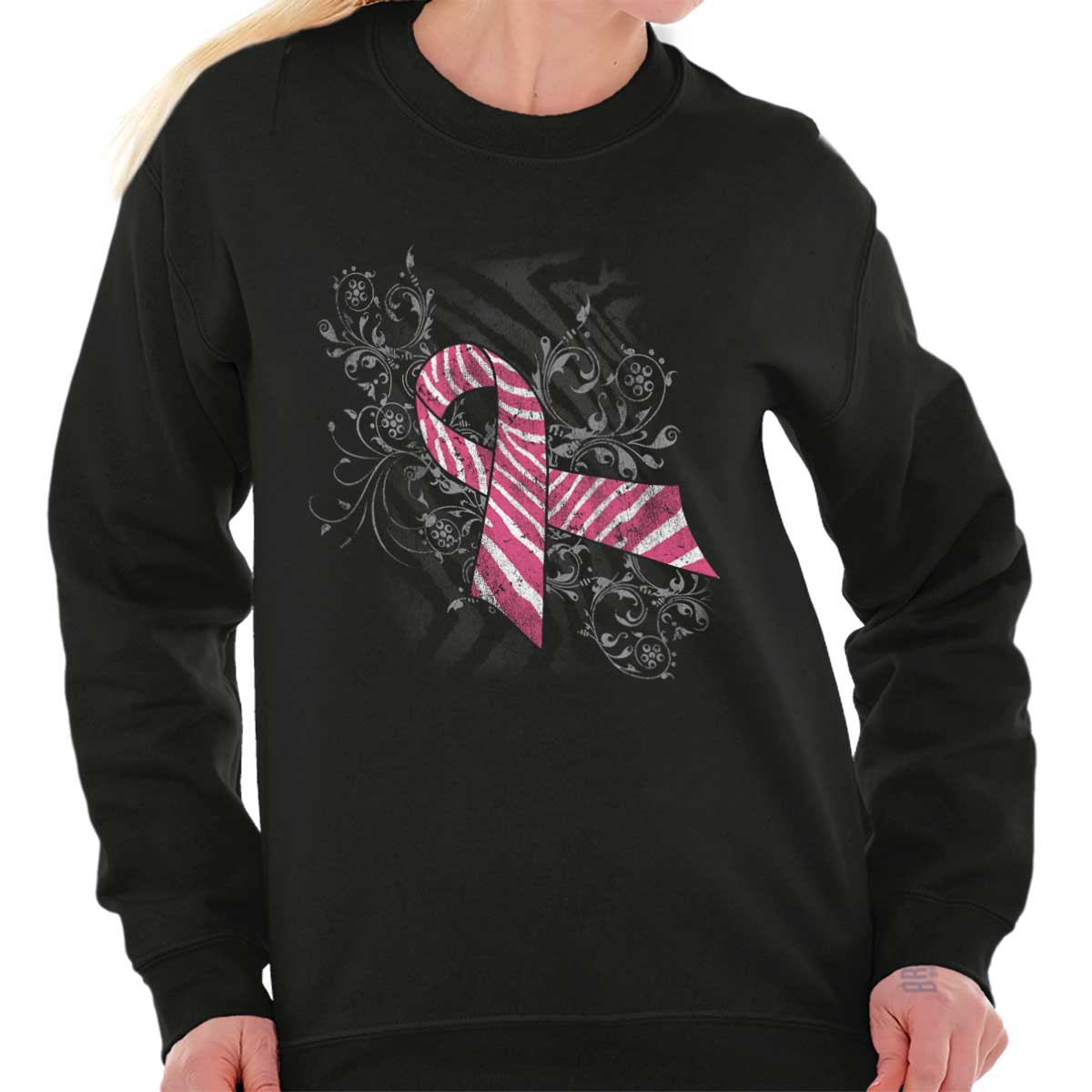 Pink And White Ribbon Crewneck Sweatshirt