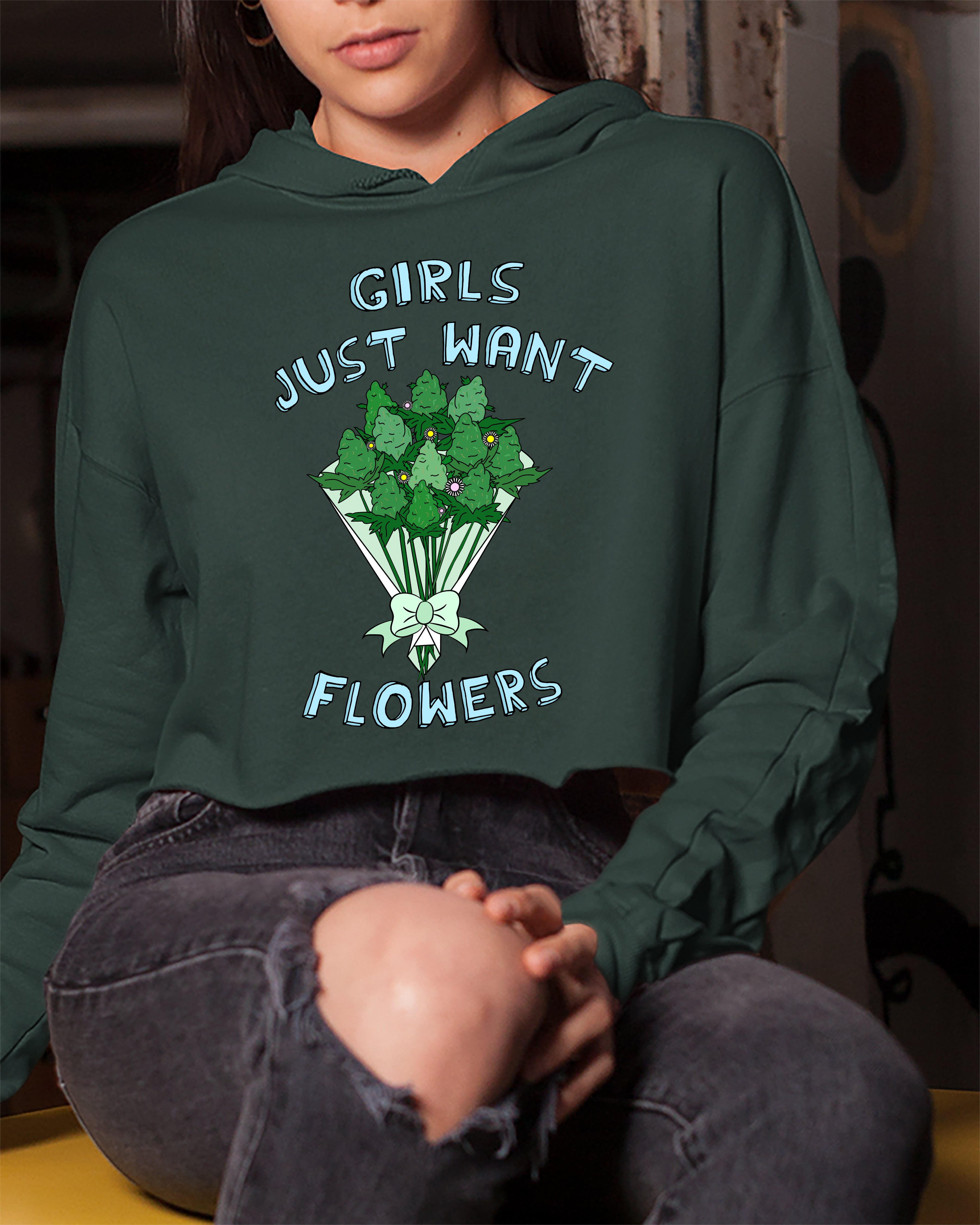 Girls Just Want Flowers Crop Hoodie