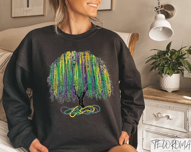 Mardi Gras Bead Tree Sweatshirt, Louisiana Shirt, New Orleans Carnival Tee, Mardi Gras Carnival Outfit, NOLA Shirt, Fat Tuesday Crewneck