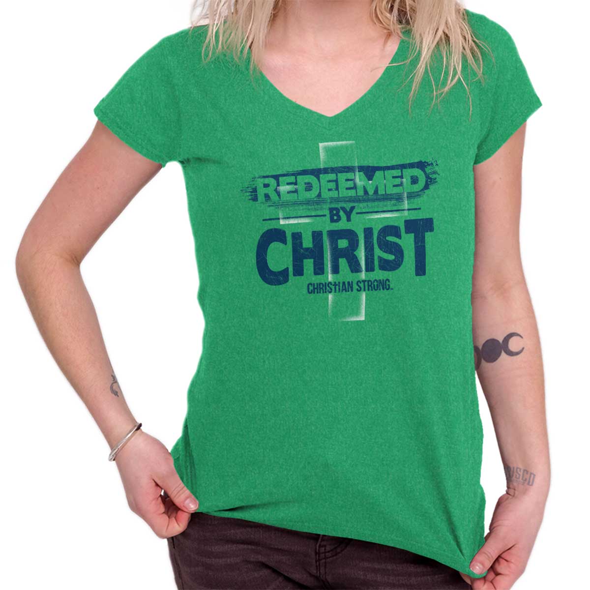 Sacrificed By Christ Junior Fit V-Neck T Shirt