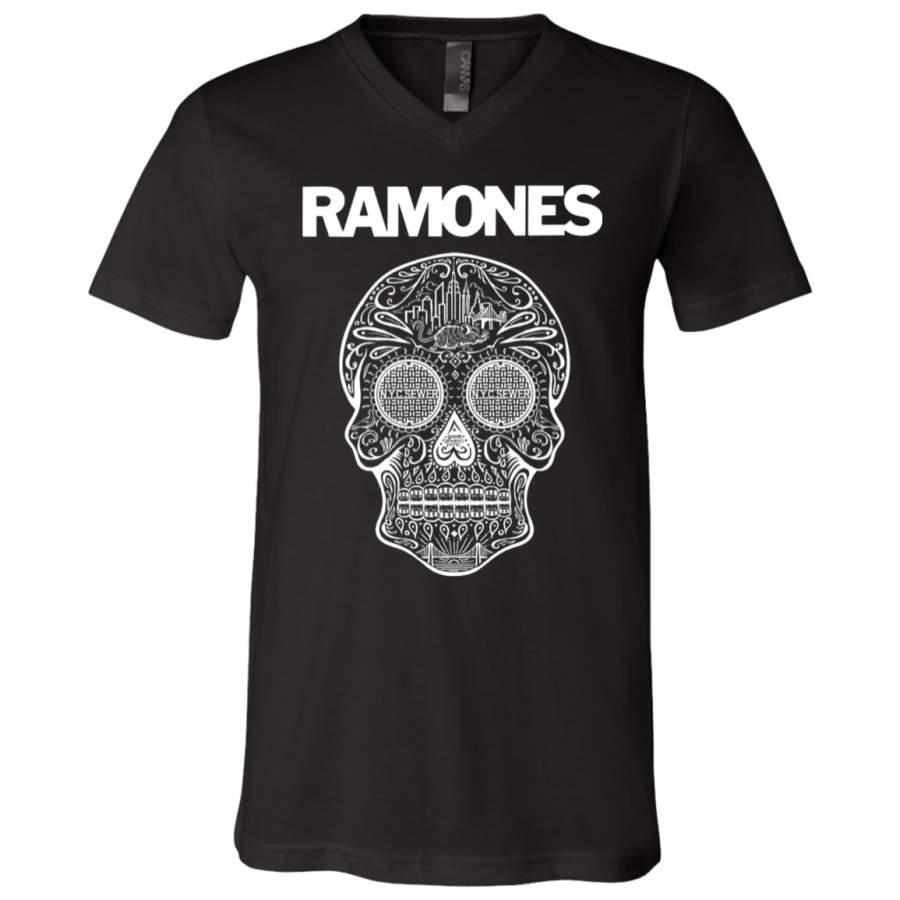 Ramones Sugar Skull Logo V-Neck T-Shirt