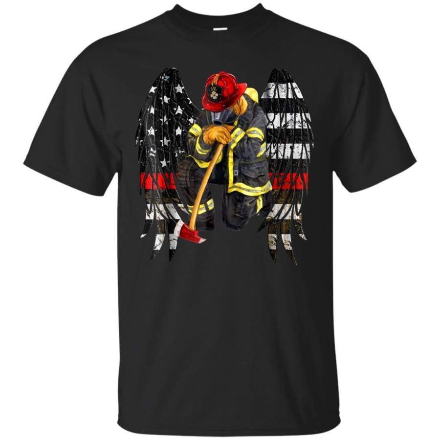 AGR Fallen Firefighters Flag Angel Wings Kneel Tshirt Jaq T-shirt