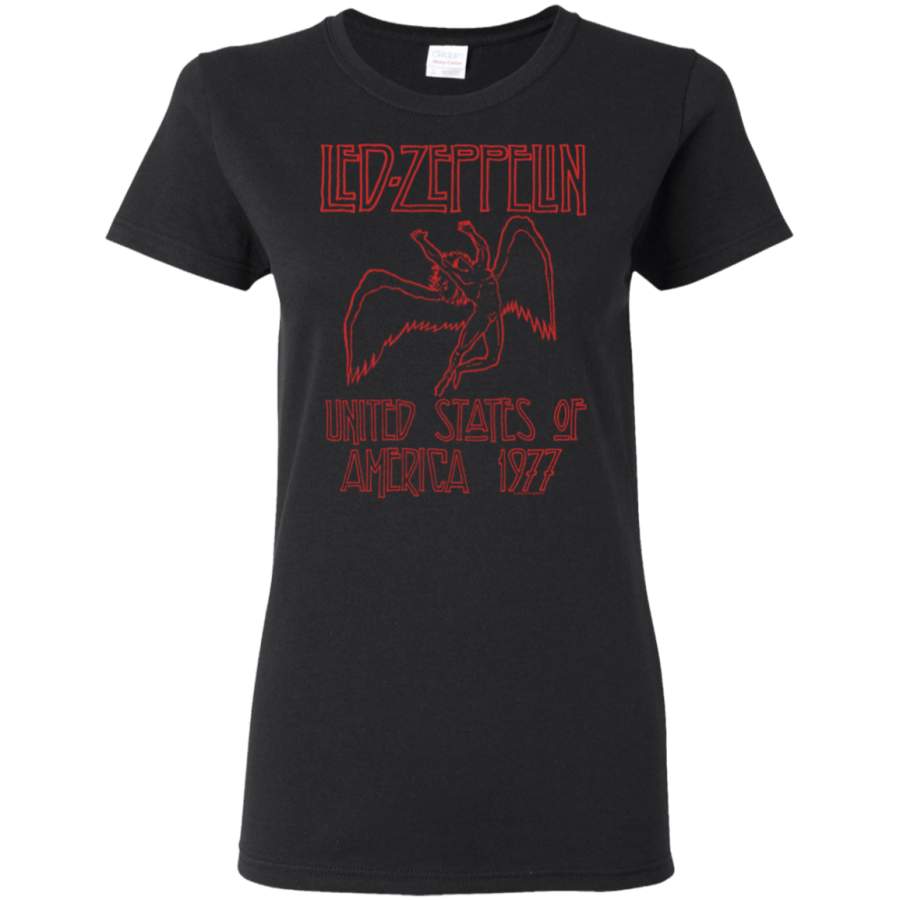 Led Zeppelin USA 1977 Red Lettering Ladies T-Shirt