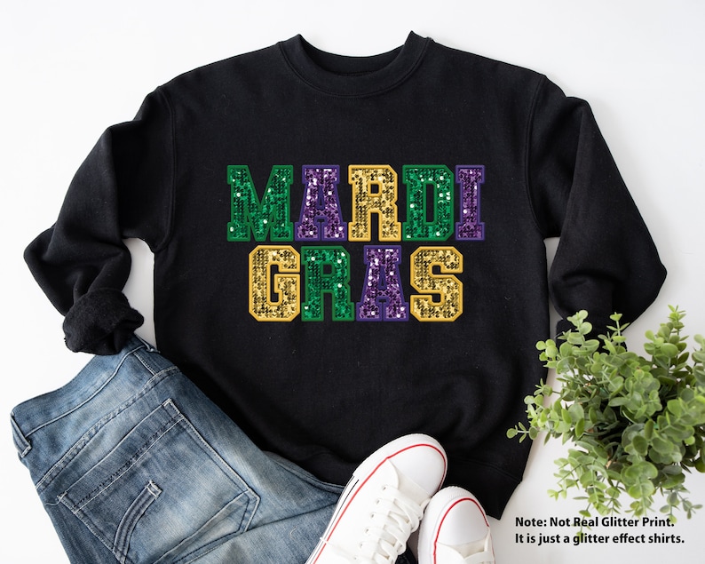 Mardi Gras Shirt, Cute Mardi Gras Long Sleeve shirt, Louisiana Parade Krewe, New Orleans Sweater, Flower de luce Shirt, Faux Glitter Design