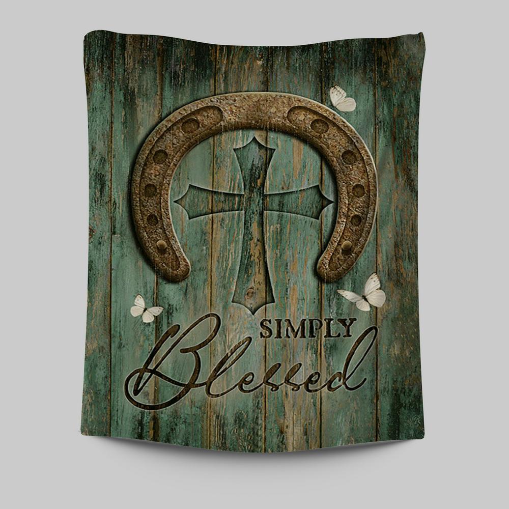 Simply Blessed Horseshoe Cross White Butterfly Tapestry Wall Art – Christian Tapestries Prints – Bible Verse Tapestry Art