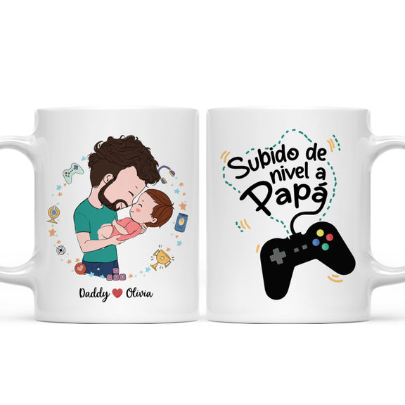 Padre y bebe – Subido de nivel a papá (S) – Personalized Mug