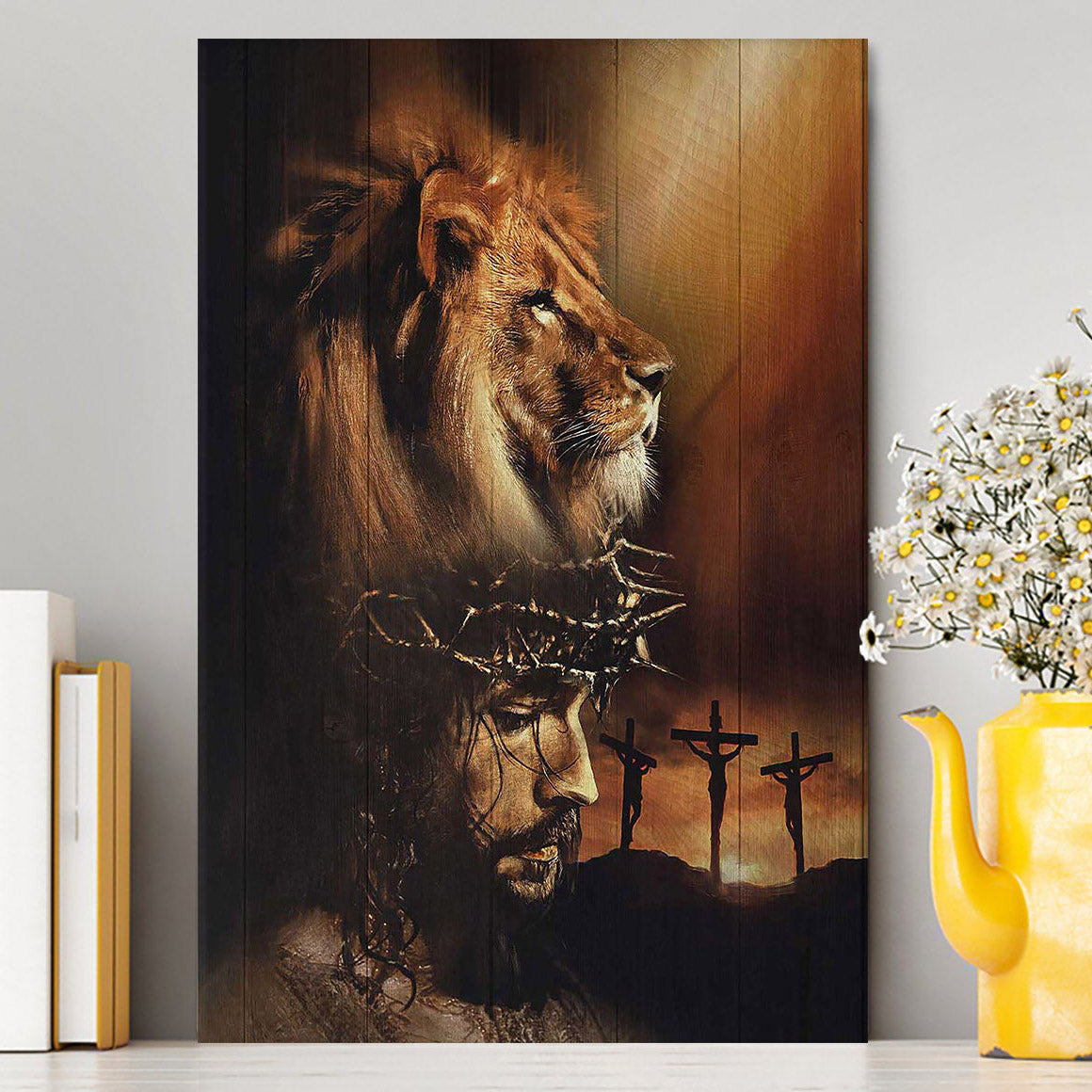 Lion The Face Of Jesus Crown Of Thorn Jesus Painting Canvas Art ...