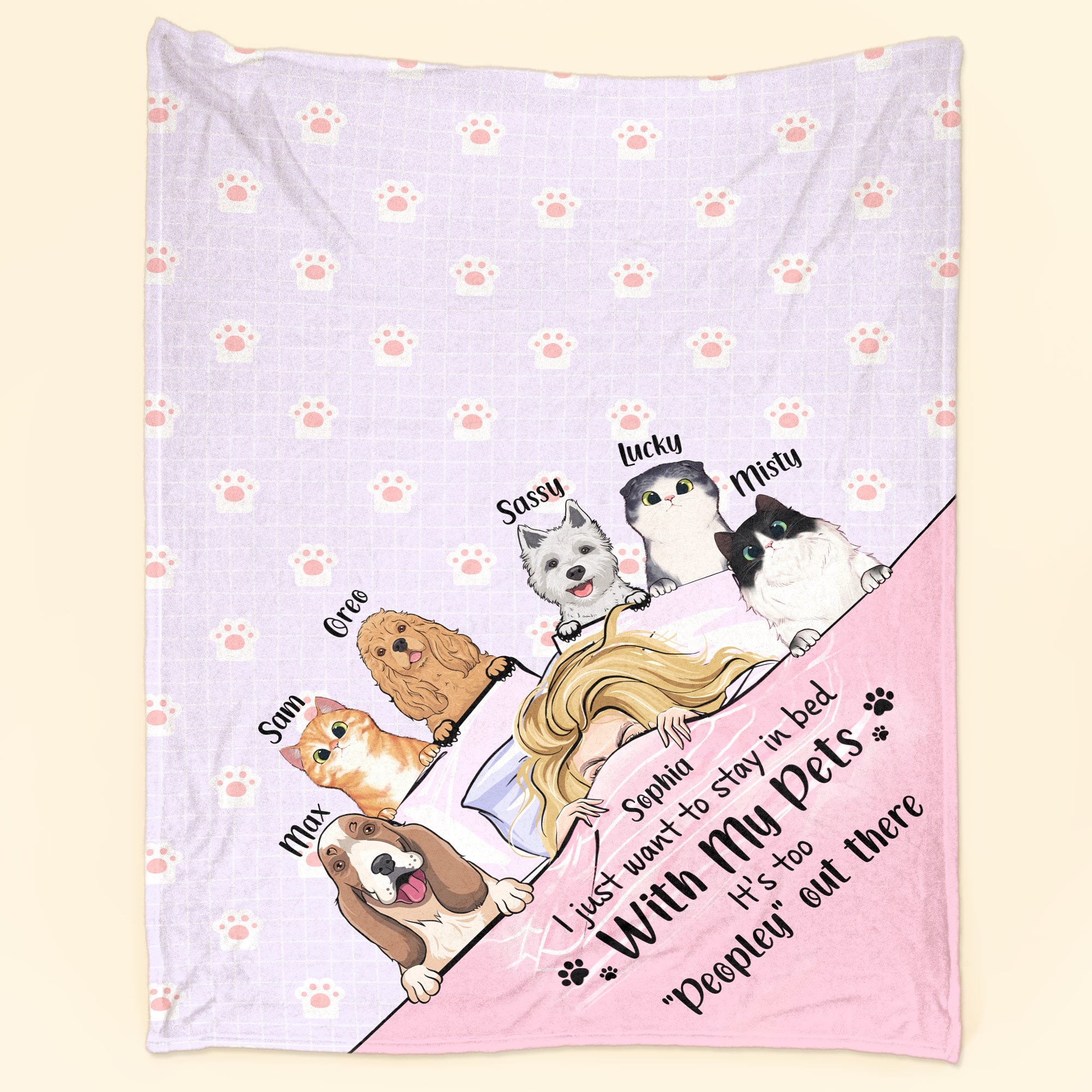 Just Want To Stay In Bed With My Pets – Personalized Blanket