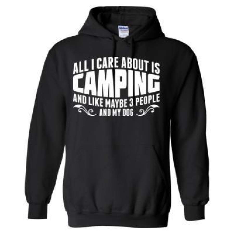 AGR All I Care About Is Camping And Like May Be 3 People And My Dog – Heavy Blend™ Hooded Sweatshirt