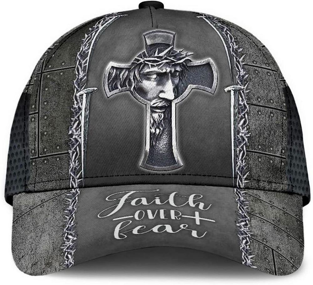 Jesus Cross Faith Over Fear All Over Print Baseball Cap, God Cap, Gift Ideas For Male