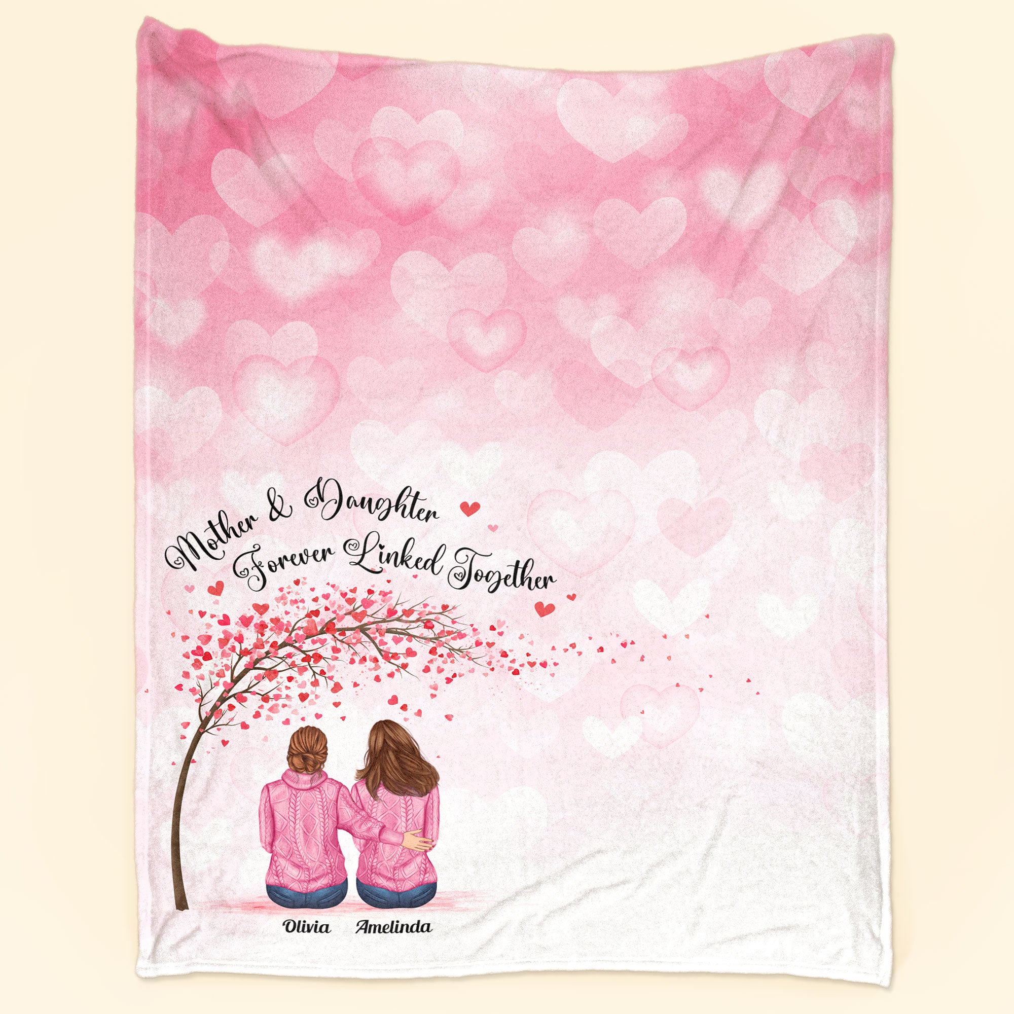 Mother And Daughters Forever Linked Together – Personalized Blanket – Christmas, Memorial, Loving Gift For Mother, Mom, Daughter