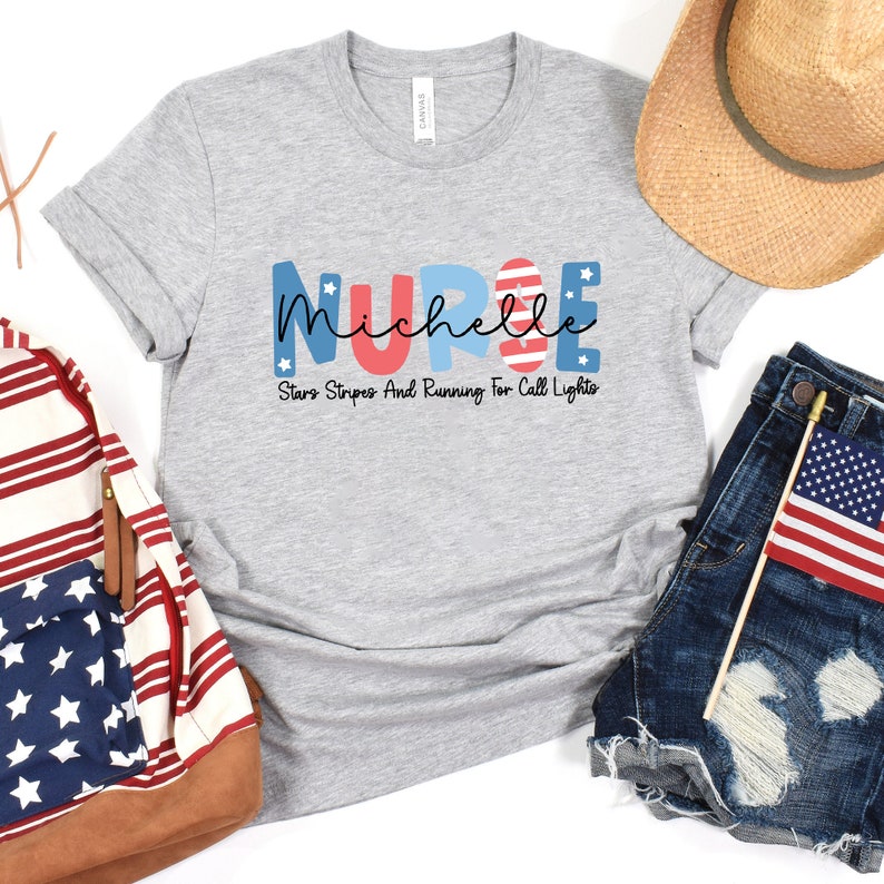 4th July ER Nurse Shirt,Stars Stripes And Running For Call Lights Shirt,American Nurse Independence Day,Emergency Room RN Nurse, ICu Ed Er