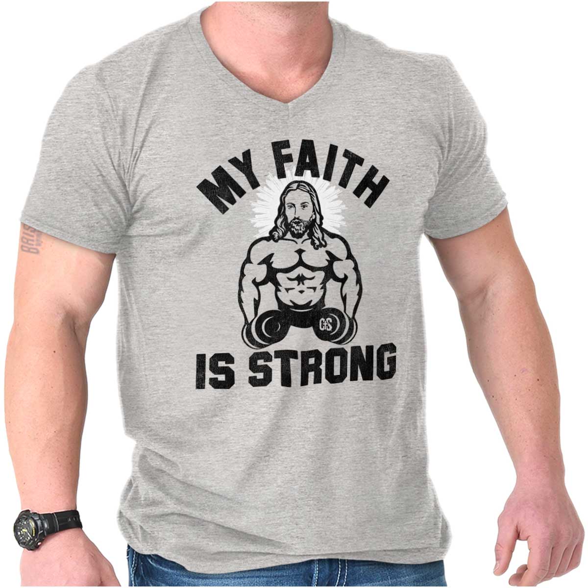 Gym Jesus Christ Strong V-Neck T Shirt