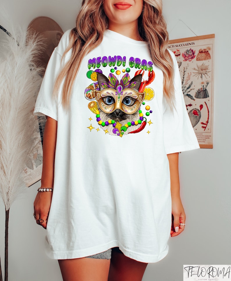 Meowdi Gras Shirt, Mardi Gras Cat Sweatshirt, Funny Cat Tee, Mardi Gras Mask Crewneck, Fat Tuesday Shirt, Mardi Gras Gift