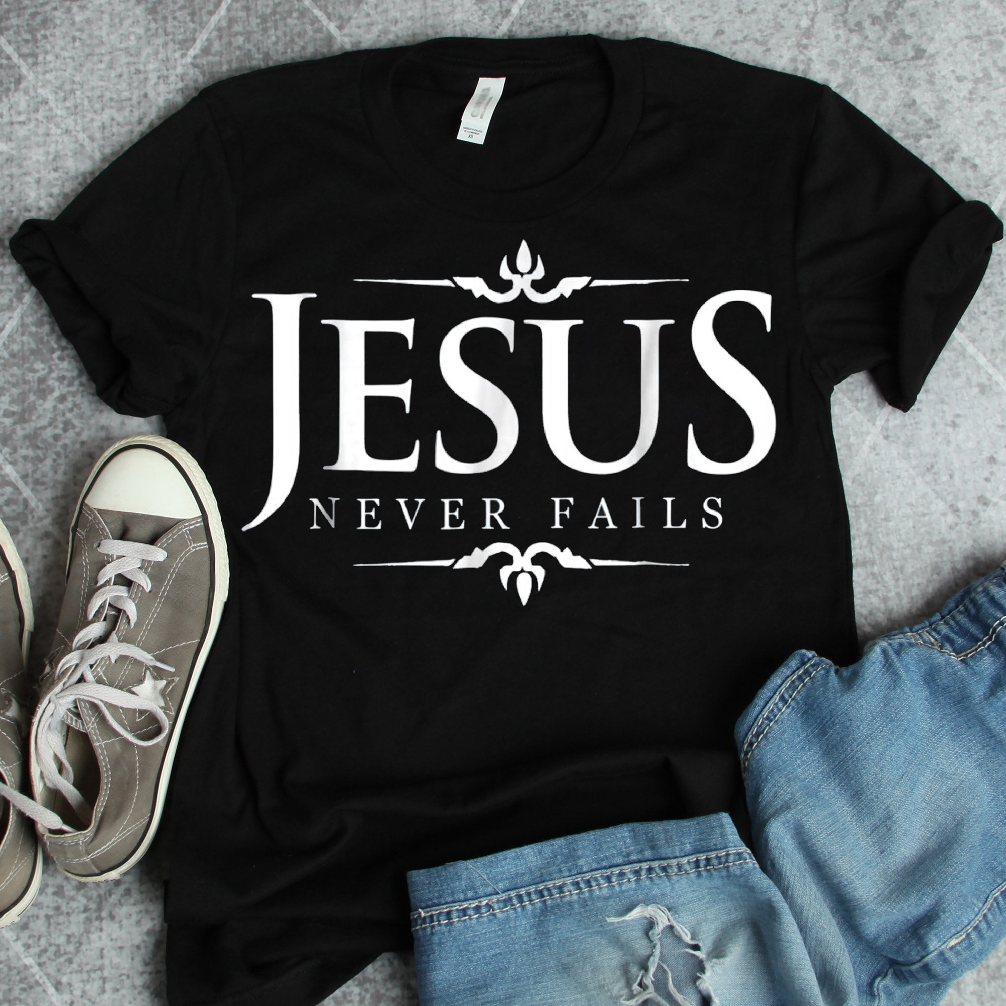 Jesus Never Fails – Christian Gospel Bible Sayings Tee T Shirt