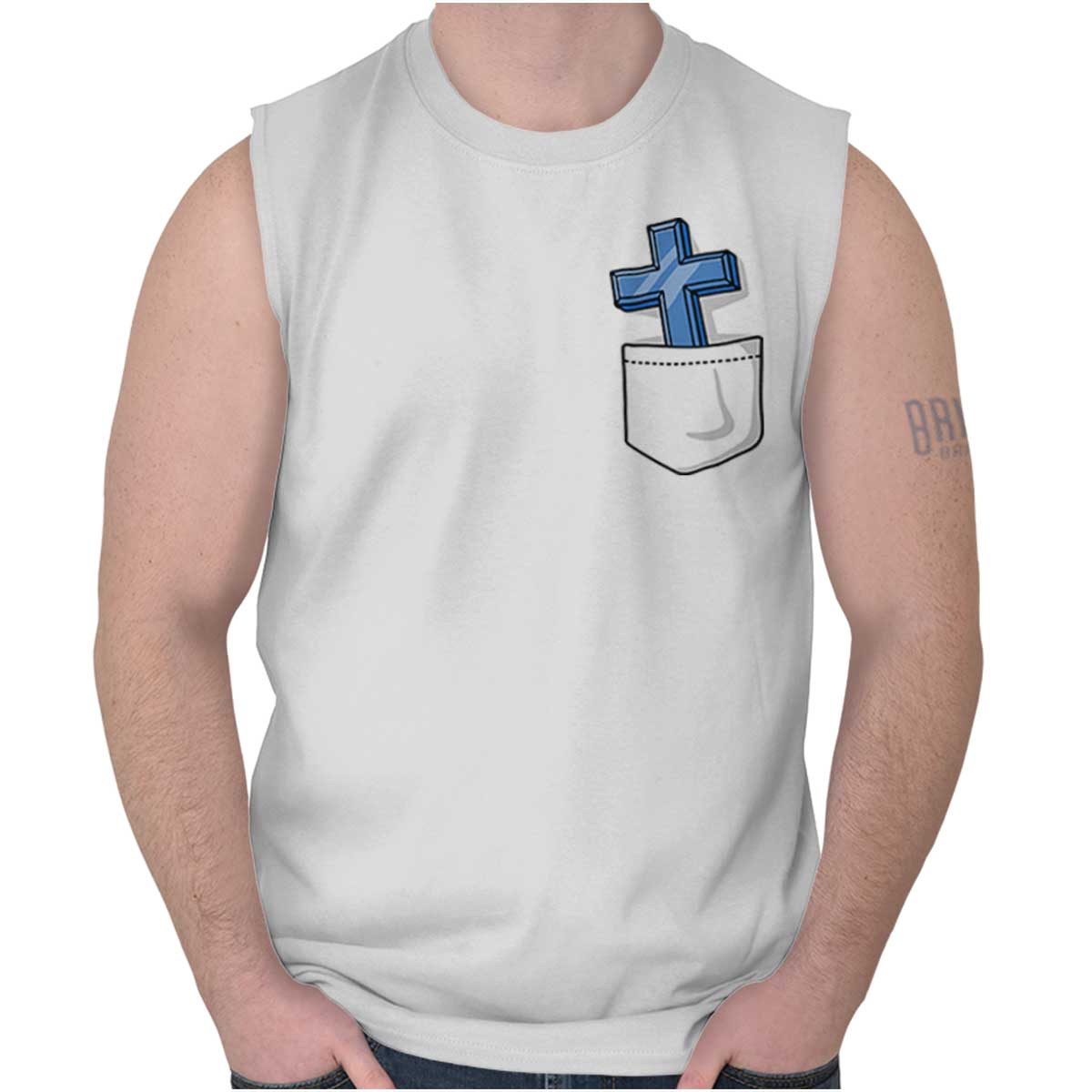 Pocket Cross Sleeveless T Shirt