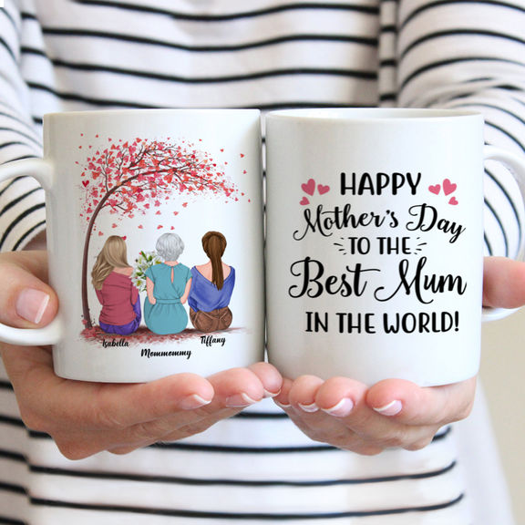 Mother & Daughters Coffee Mug – Happy Mother Day to the best Mum in the World – Personalized Mug