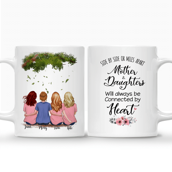 Mother & Daughter – Side by side or miles apart, Mother and Daughter will always be connected by heart (Green tree ) – Personalized Mug