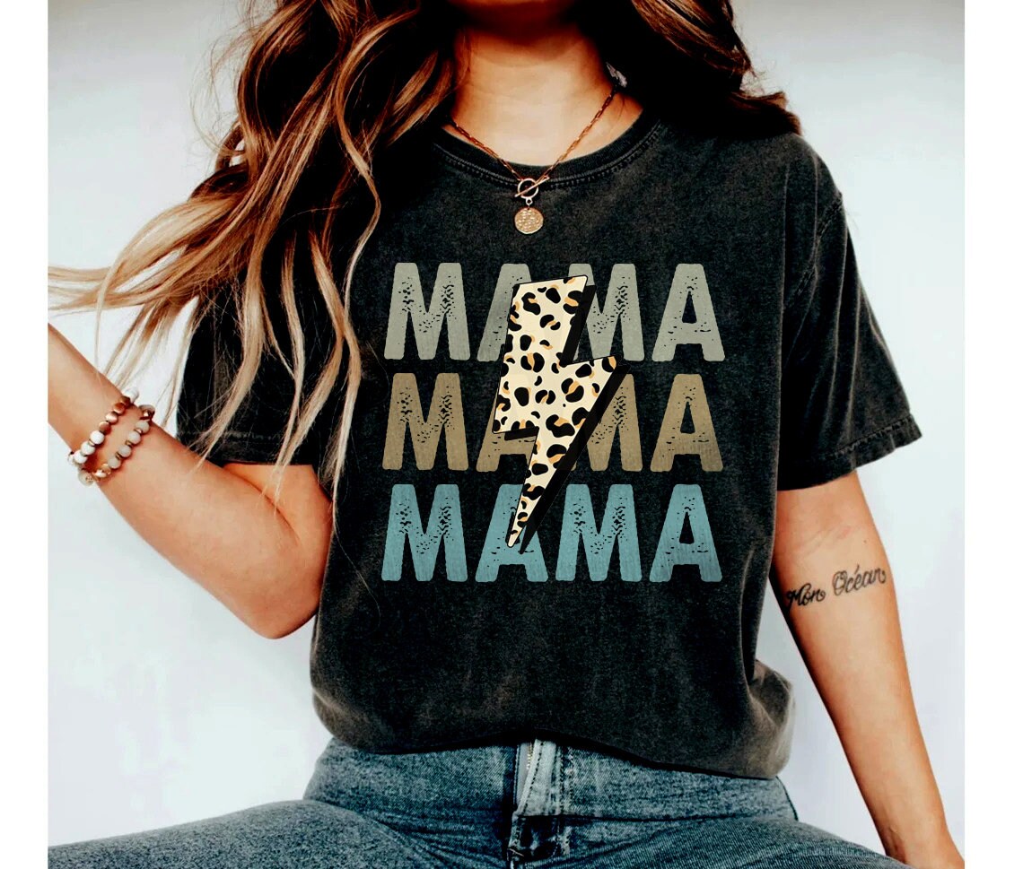 Mama Lightning Bolt Shirt, Lightning Bolt Grid Tshirt, Leopard Zebra Cheetah, Lightning Bolt T-Shirt, Gifts For Women, Graphic Gift