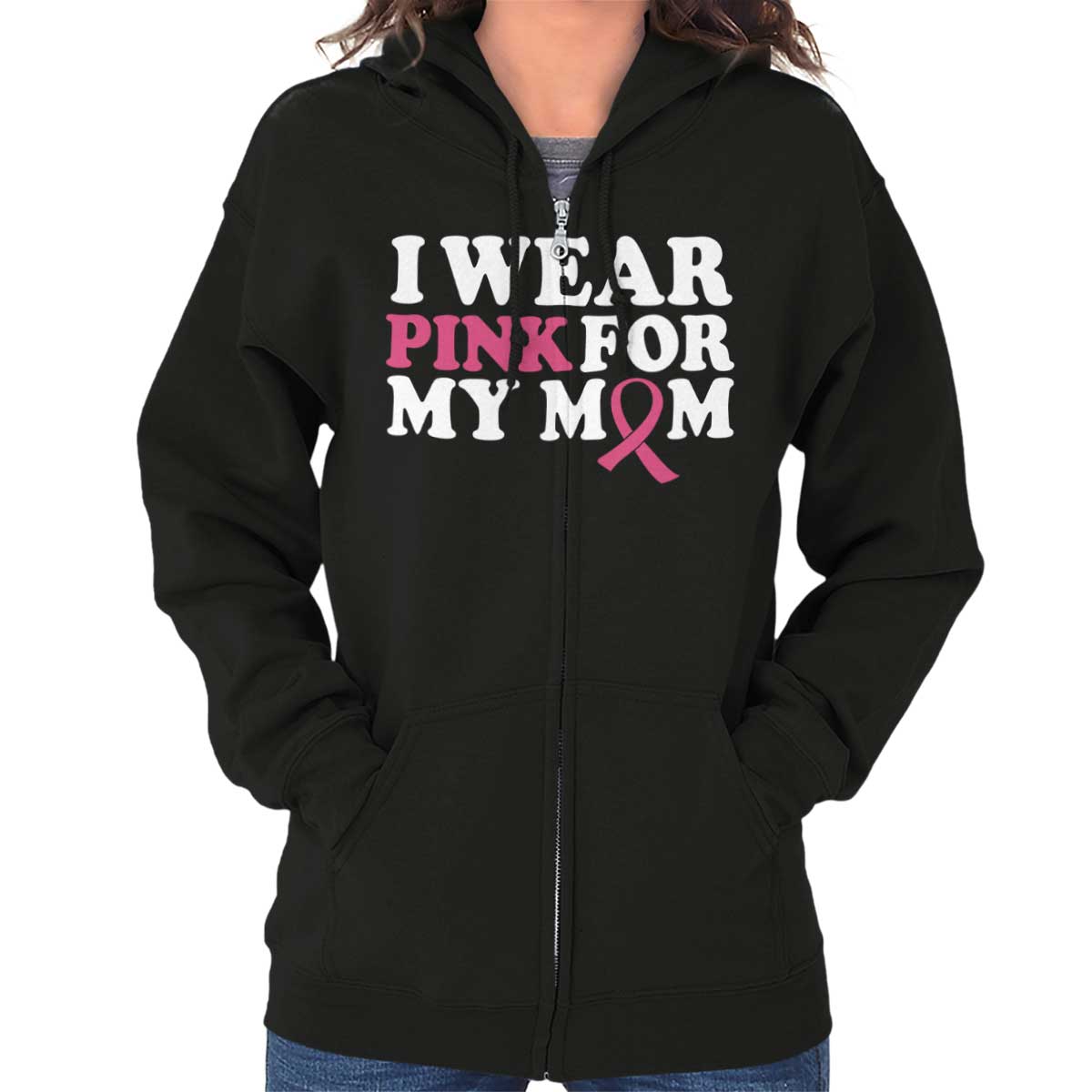 Wear Pink For My Mom Zip Hoodie