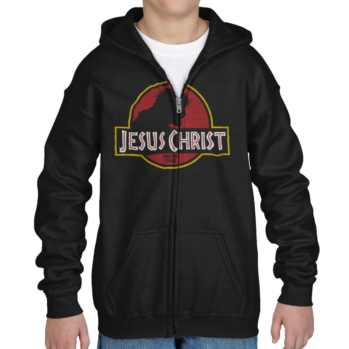 Jesus Jurassic Christ Youth Zip Hoodie