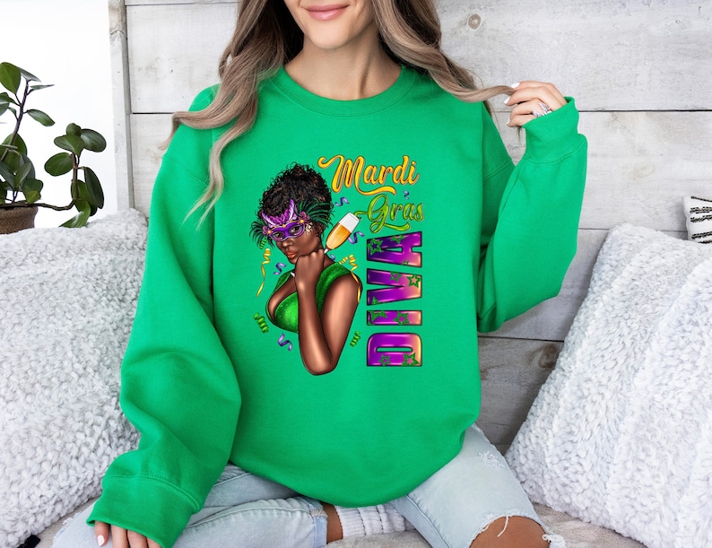 Mardi Gras Diva Shirt, Cute Mardi Gras Long Sleeve shirt, Louisiana Sweatshirt, Parade Krewe, New Orleans Sweater, Flower de luce Sweatshirt