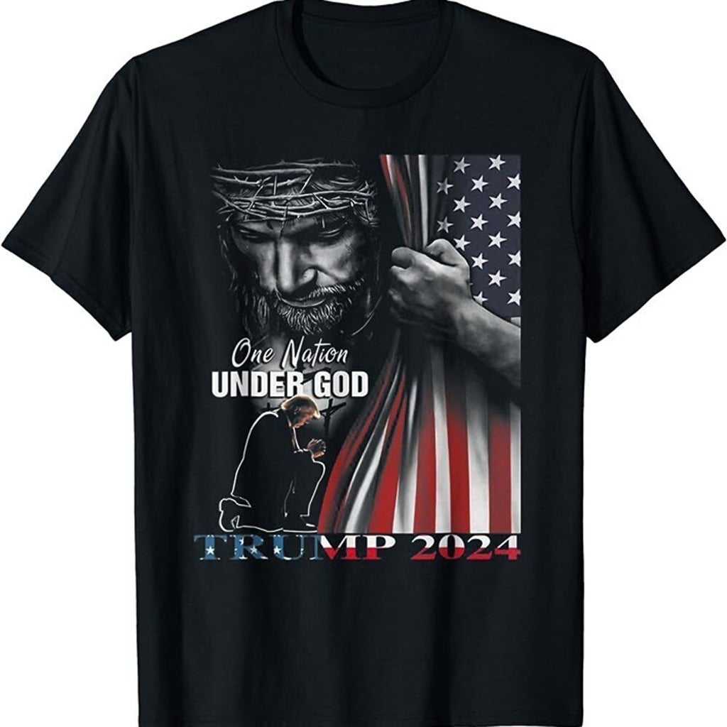 One Nation UnderGodTrump 2024 God American Flag T-Shirt S-5XL