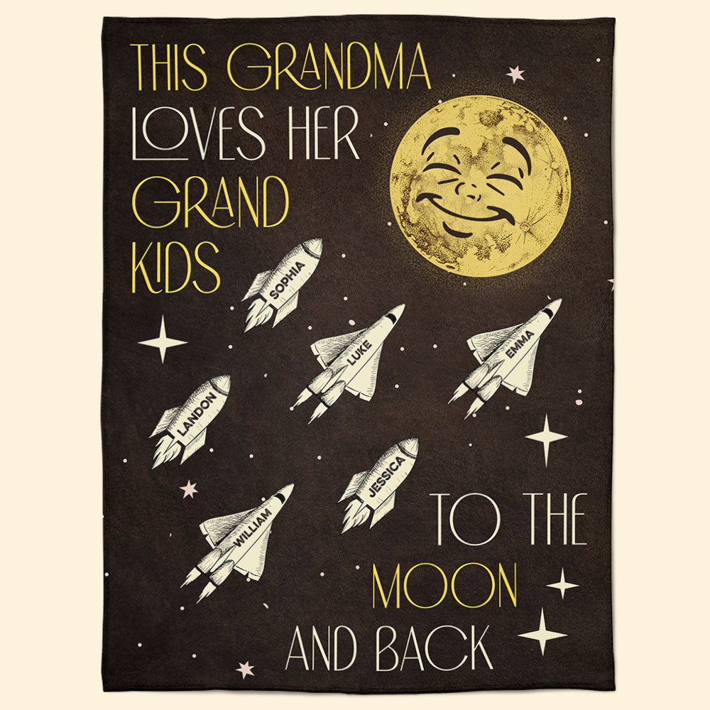 This Grandma Loves Her Grandkids To The Moon And Back – Personalized Blanket