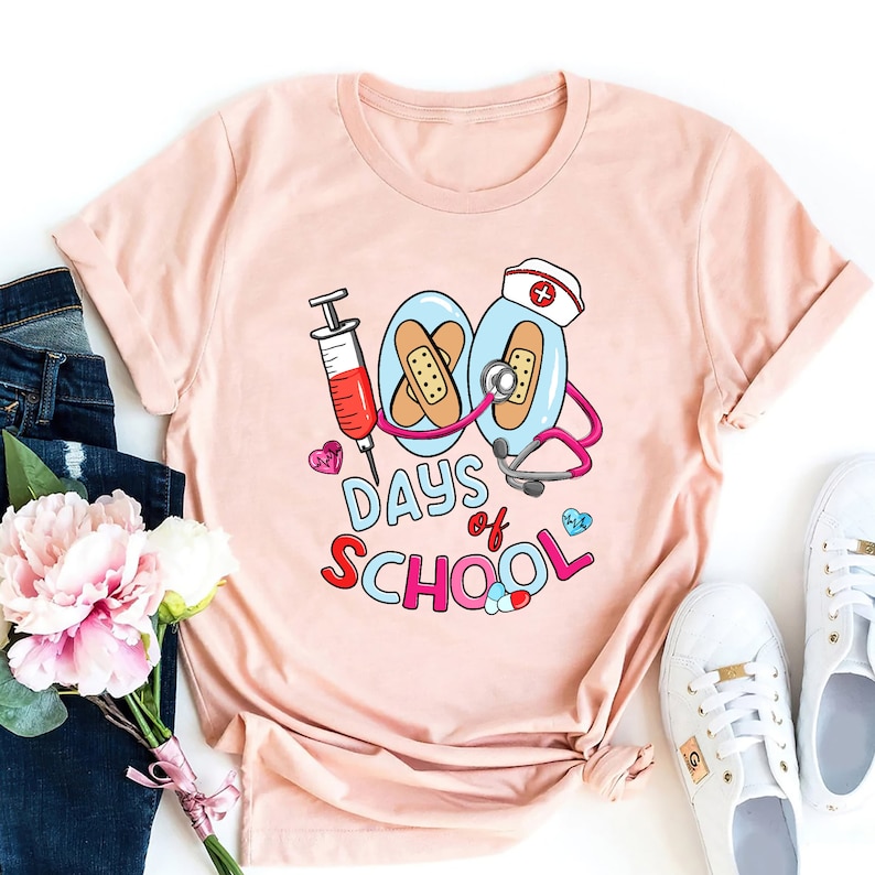 Nurse Shirts, Happy 100 days Of School For School Nurse shirt, Nurse Appreciation Shirt, School Nurse Gift