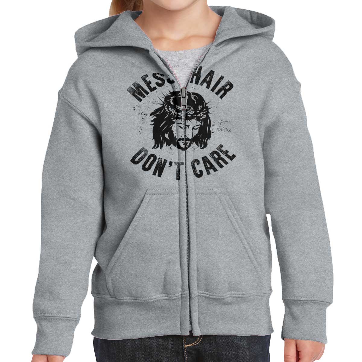 Messy Hair Jesus Youth Zip Hoodie