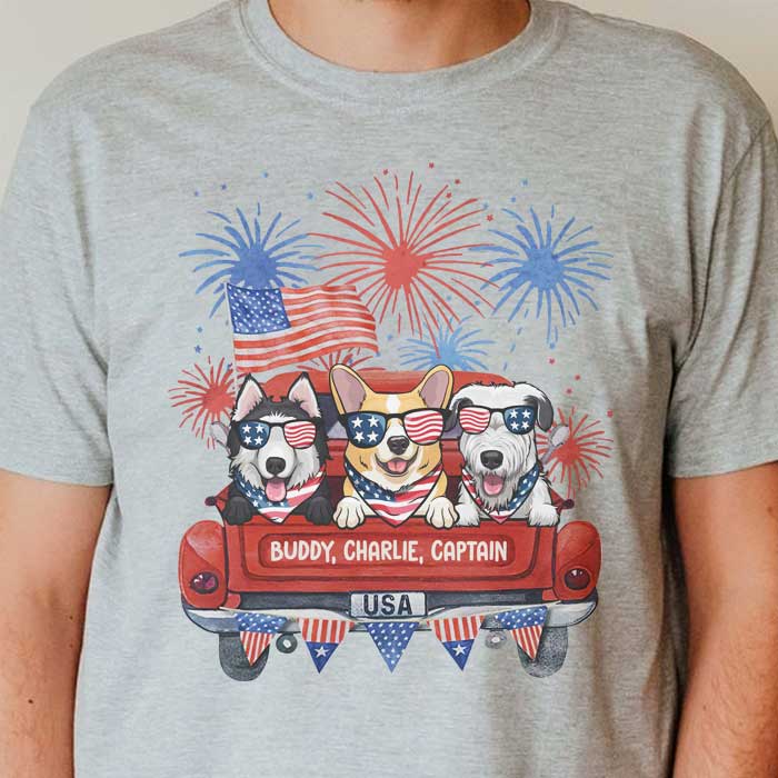 Independence Day Fireworks Dogs – Gift For 4th Of July – Personalized Unisex T-Shirt