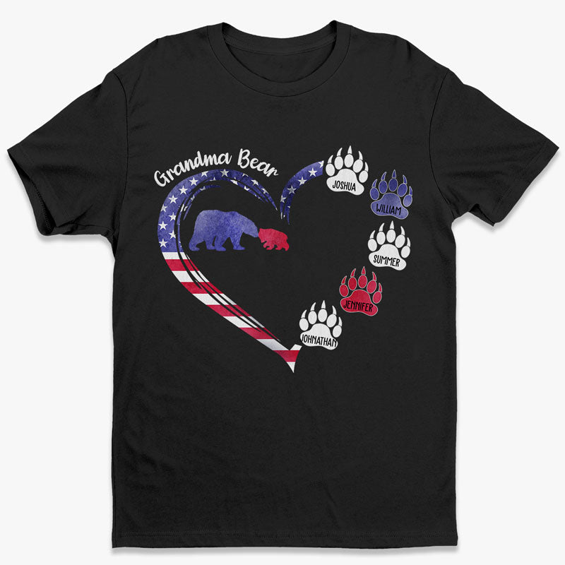 Mama Bear Patriotic Heart – Gift For 4th Of July – Personalized Unisex T-Shirt