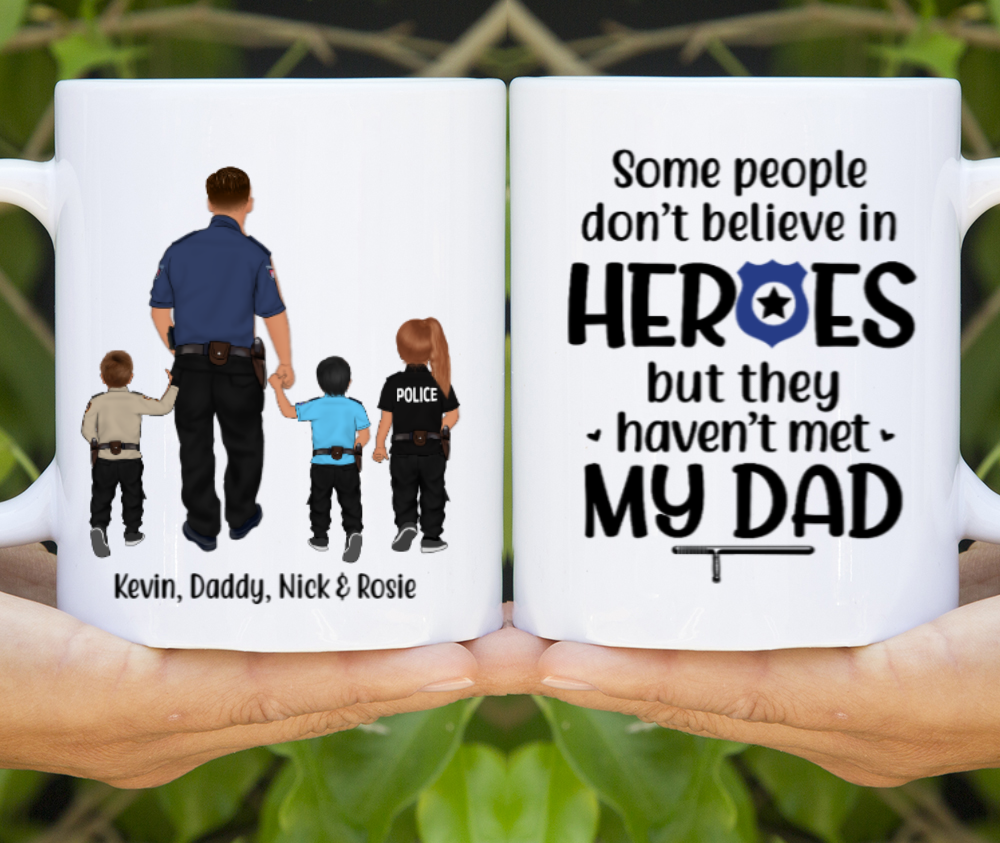 Personalized Mug, Police Dad And Kids Parents And Kids, Gift For Police Lovers