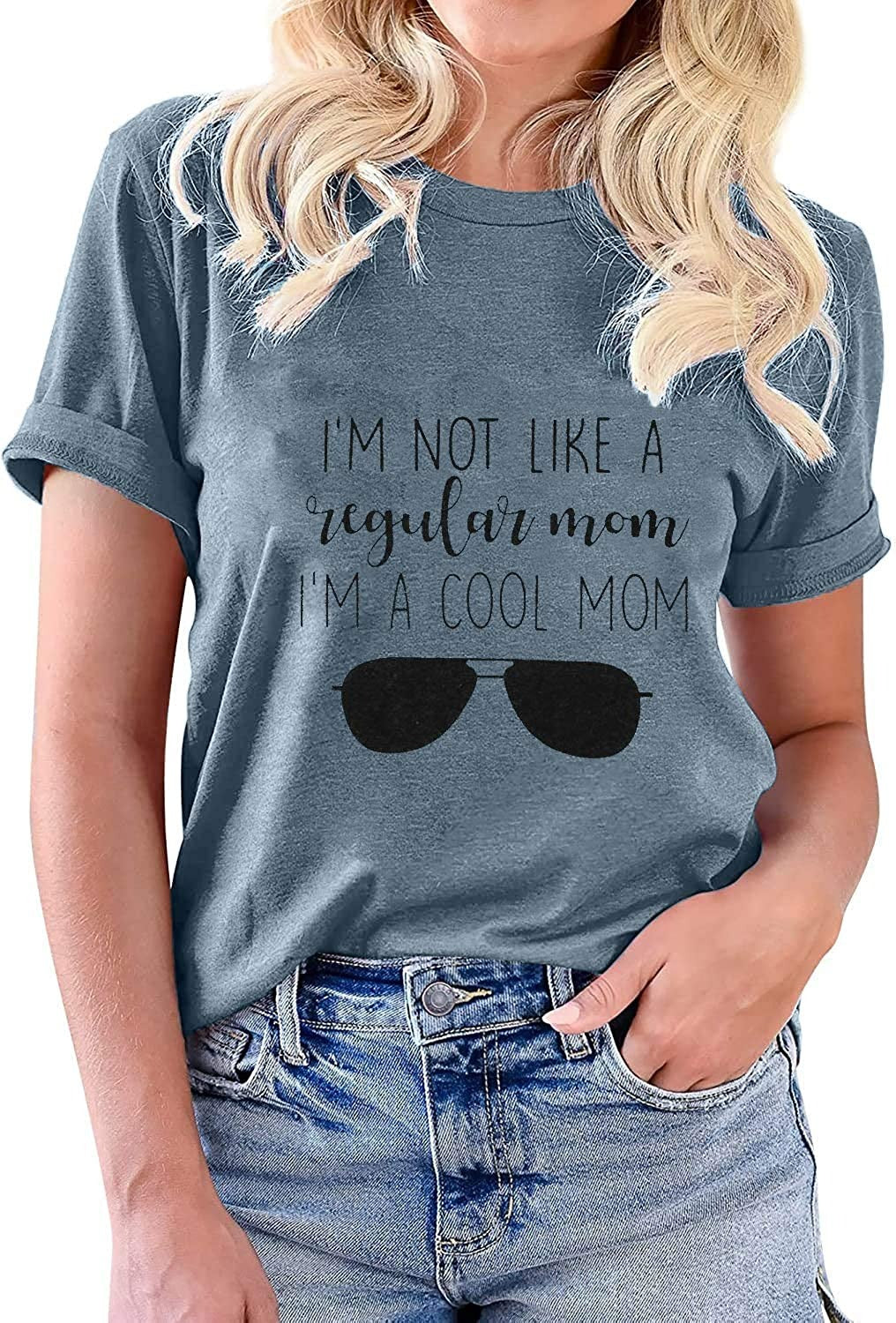 Mom Shirts With Sayings Women I’M A Cool Mom Shirts Mom Graphic Tee Funny Short Sleeve Top Tee Gifts