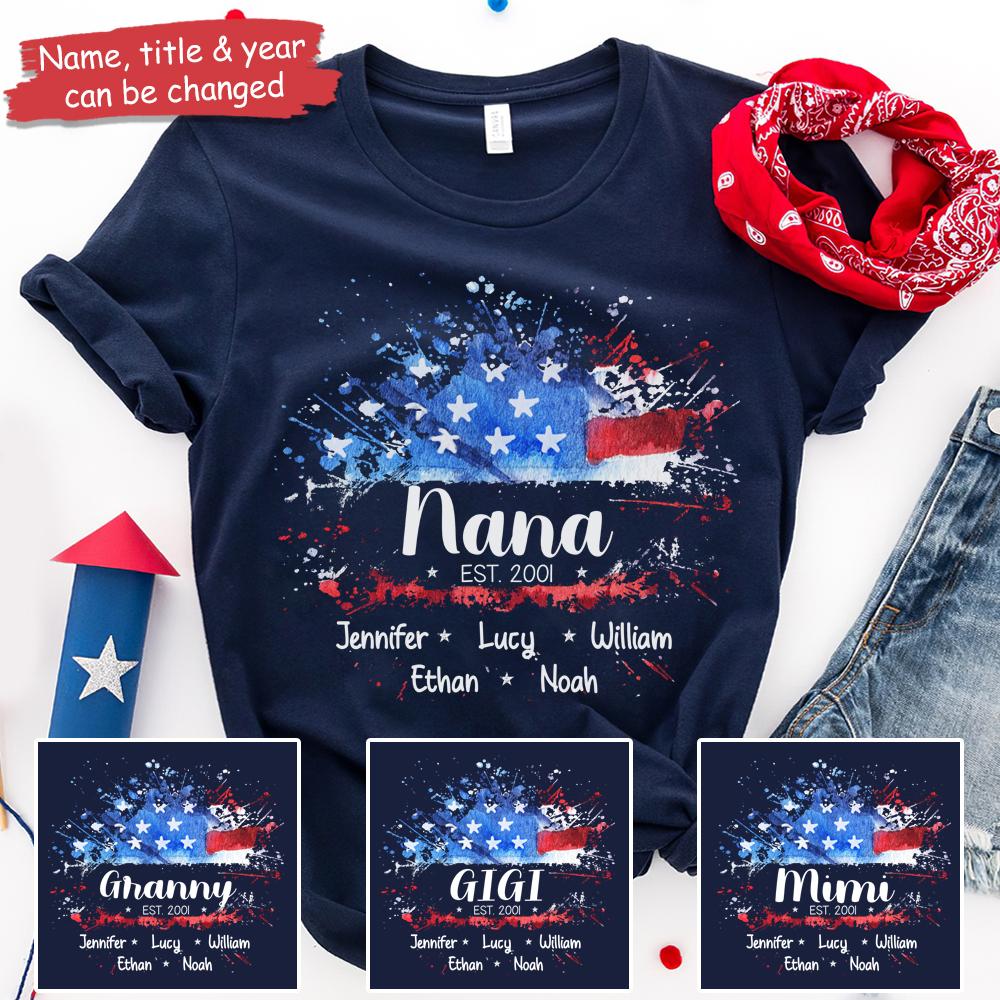 Nana Est With Grandma And Kid’s Nickname – Gift For 4th Of July – Personalized Unisex T-Shirt