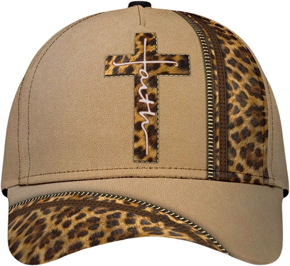 Leopard Faith Jesus Cross All Over Print Baseball Cap, God Cap, Gift Ideas For Male