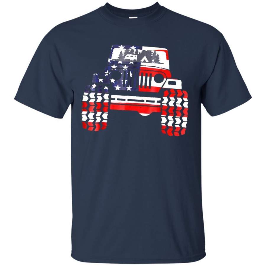 AGR Camping Jeep Lover American Usa Flag Car Drivers Gift Shirt Jaq T-shirt