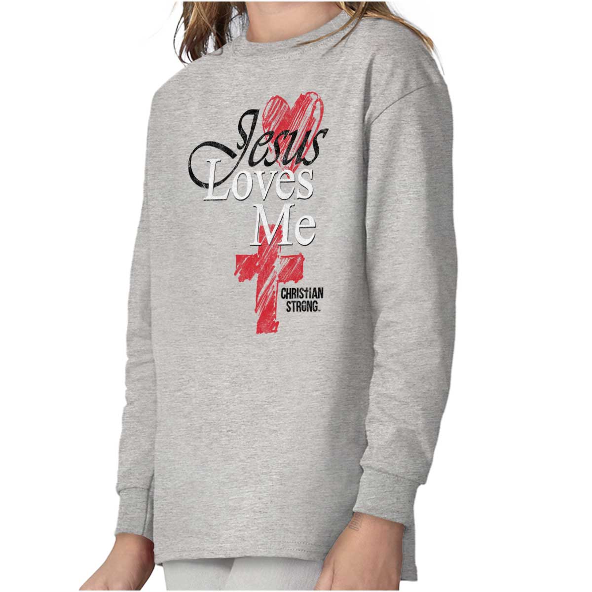 Jesus Loves Me Cross Youth Long Sleeve T Shirt