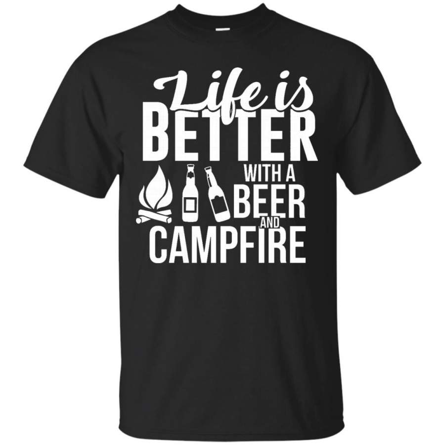 AGR Funny Camping Tshirt Life is Better with a Beer and Campfire