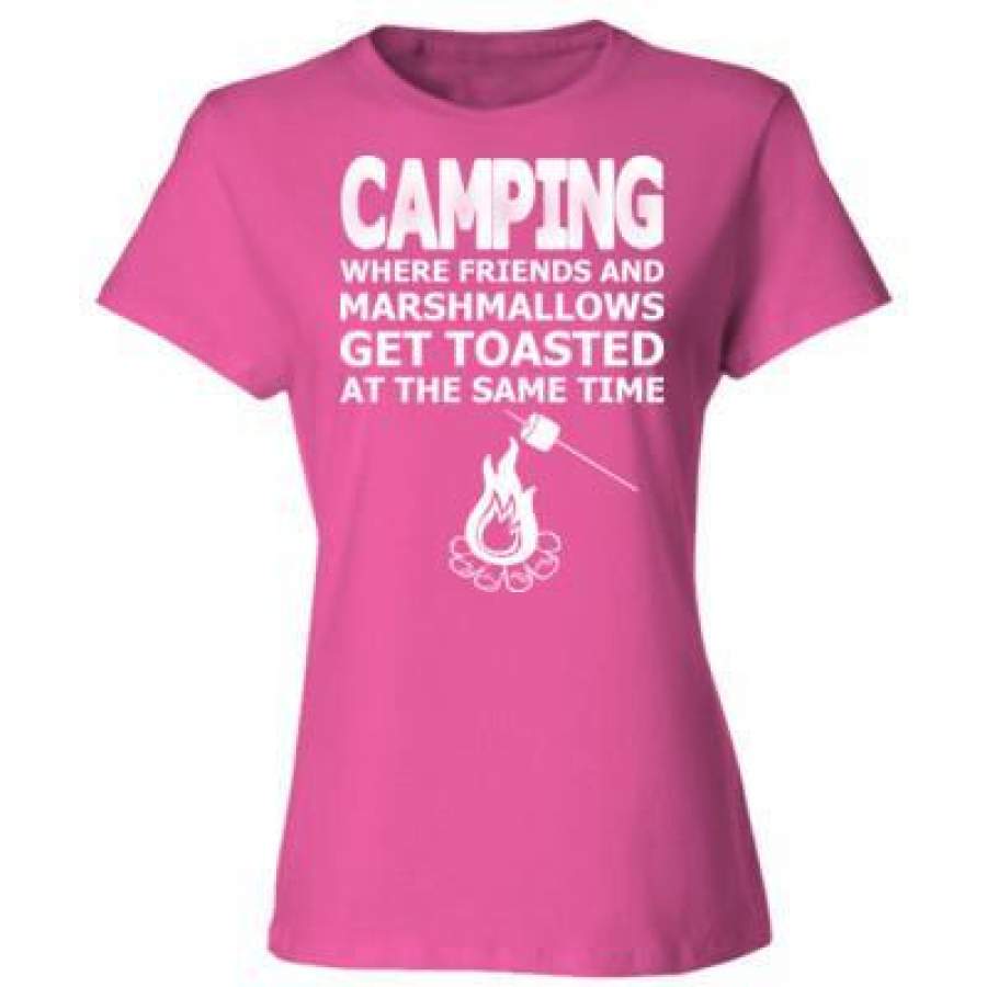 AGR Camping Where Friends And Marshmallows Get Toasted At The Same Time – Ladies’ Cotton T-Shirt