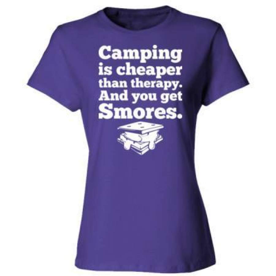 AGR Camping Is Cheaper Than Therapy And You Get Smores – Ladies’ Cotton T-Shirt