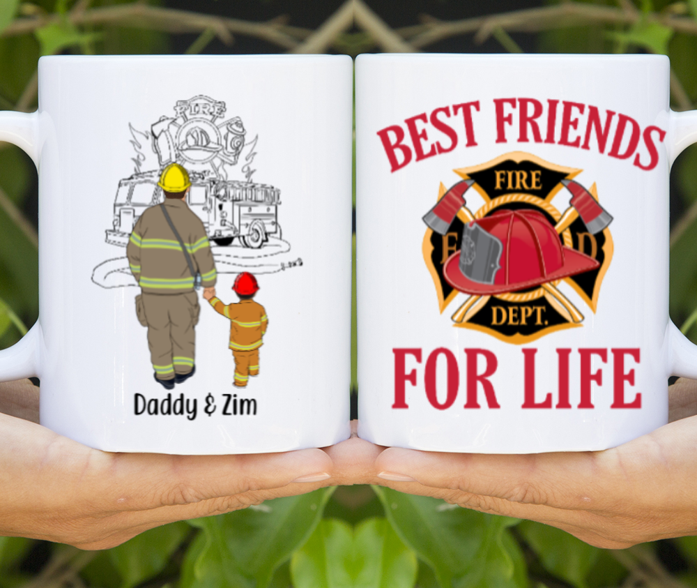 Personalized Mug, Firefighter Best Friends For Life Dad And Son, Gift For Firefighters