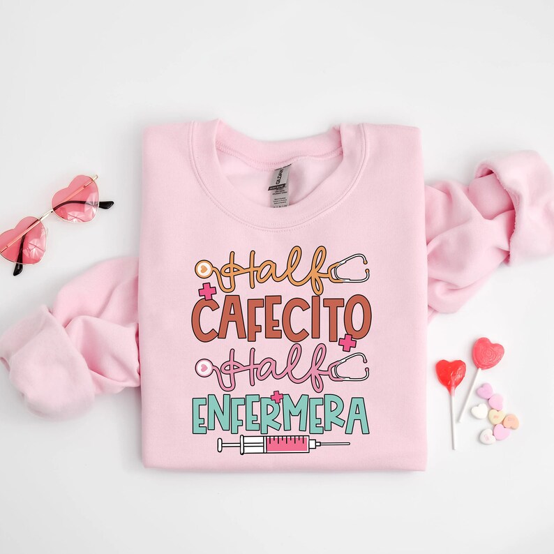 Nurse Shirts, Half Cafecito Half Enfermera Shirt, Retro Coffee Nurse Tee for Coffee Lover, Nurse Appreciation Gifts, Coffee Nursing Repeat