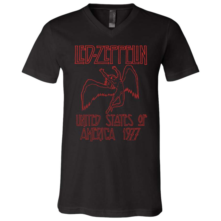 Led Zeppelin USA 1977 Red Lettering V-Neck T-Shirt