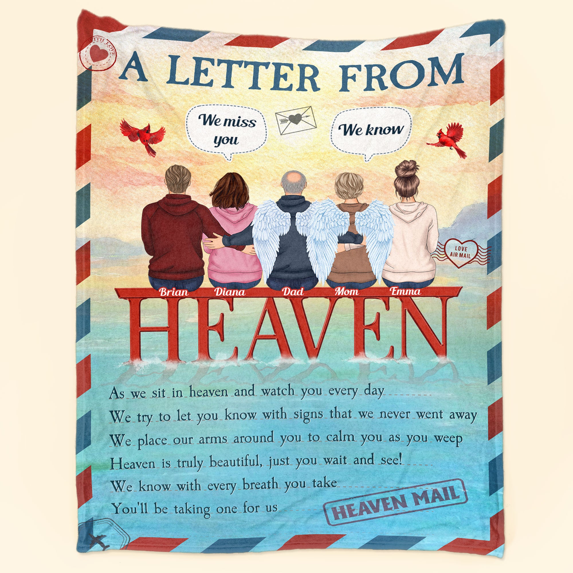 A Letter From Heaven – Personalized Blanket – Loving, Memorial Gift For Family With Lost Ones, Parents, Grandparents, Children, Siblings