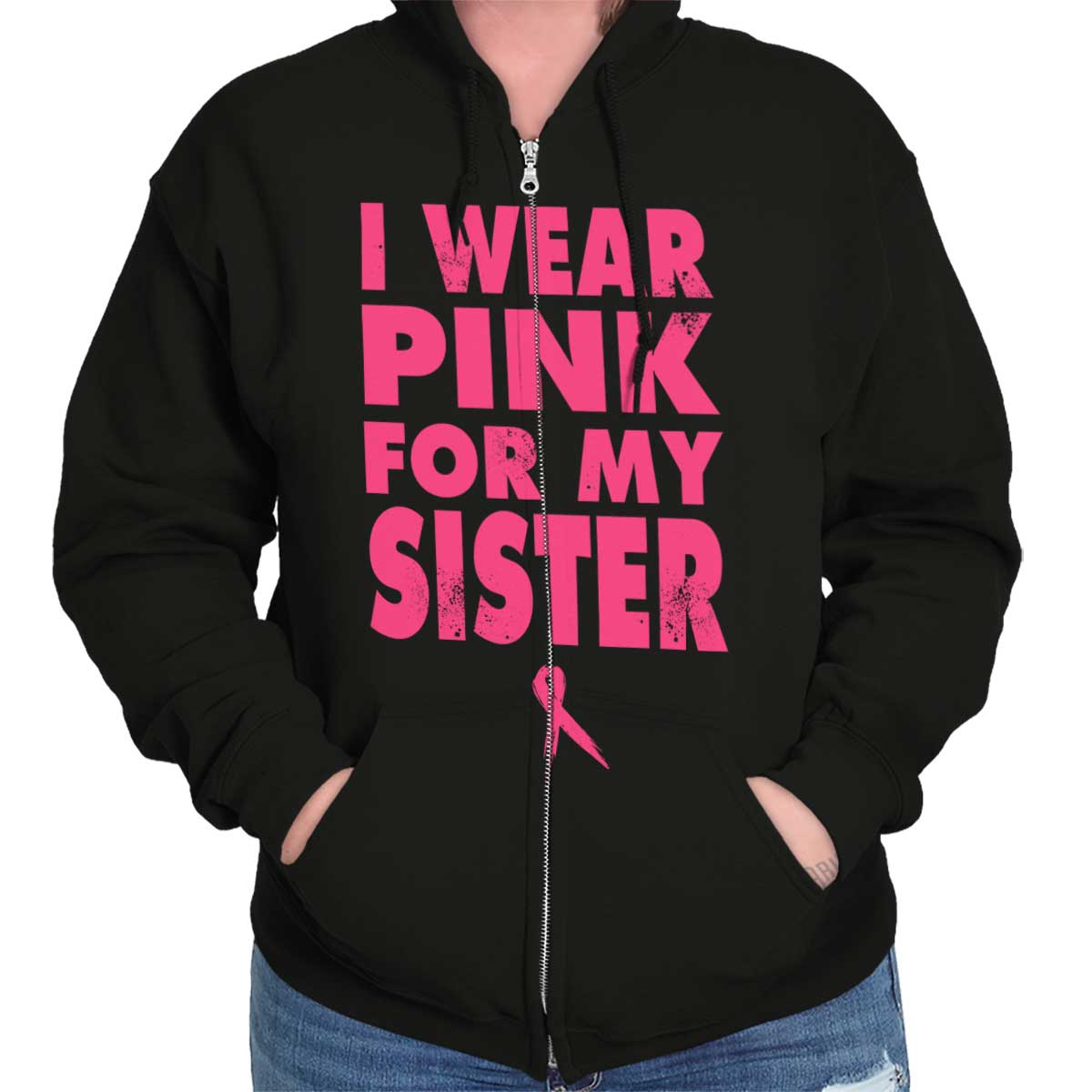 Wear Pink For My Sister Zip Hoodie