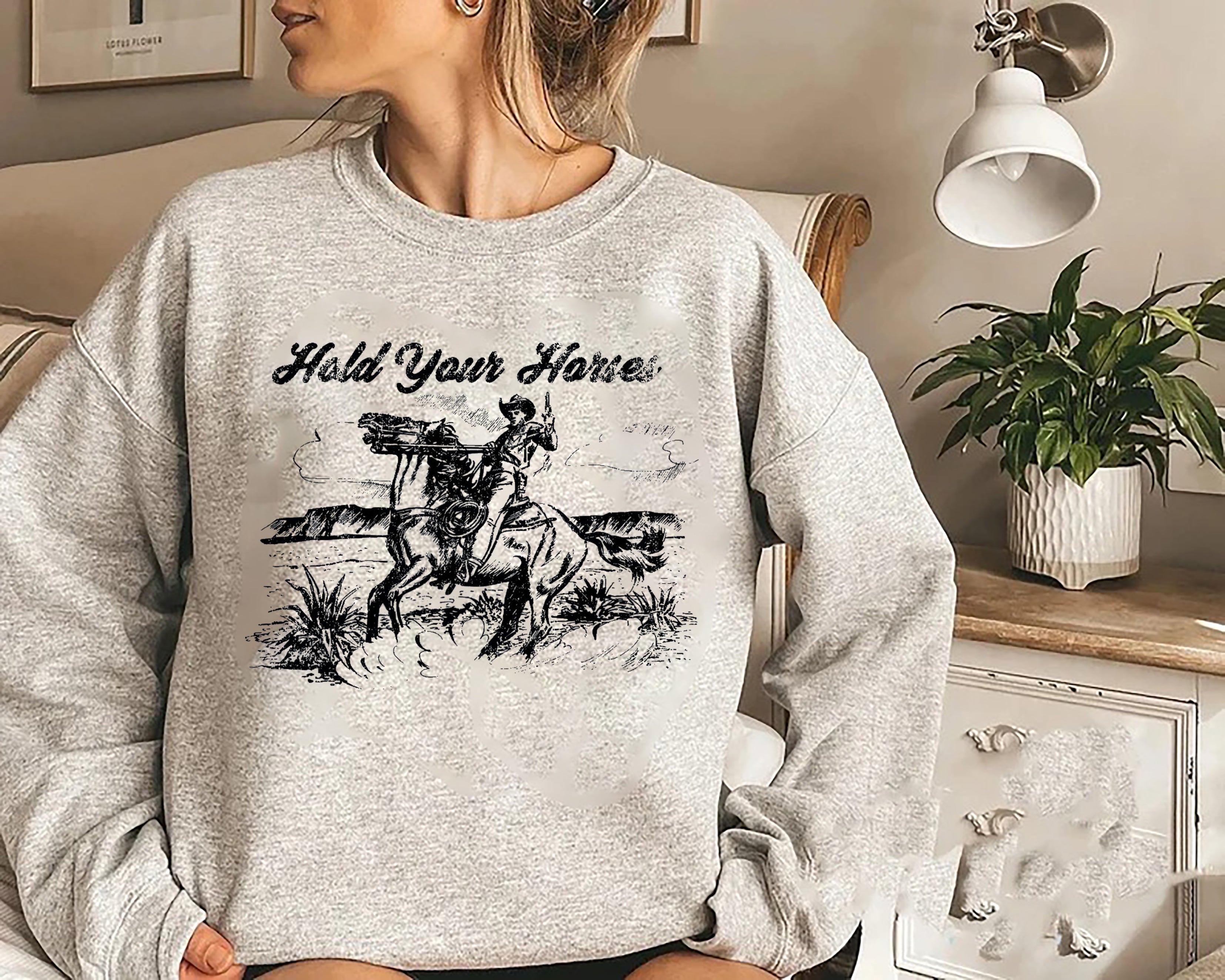 Retro Cowboy Rodeo Hold Your Horses Western Country Cowgirls Sweatshirt, Western Cowboy Sweatshirt, Western Graphic Tee, Rodeo Sweatshirt