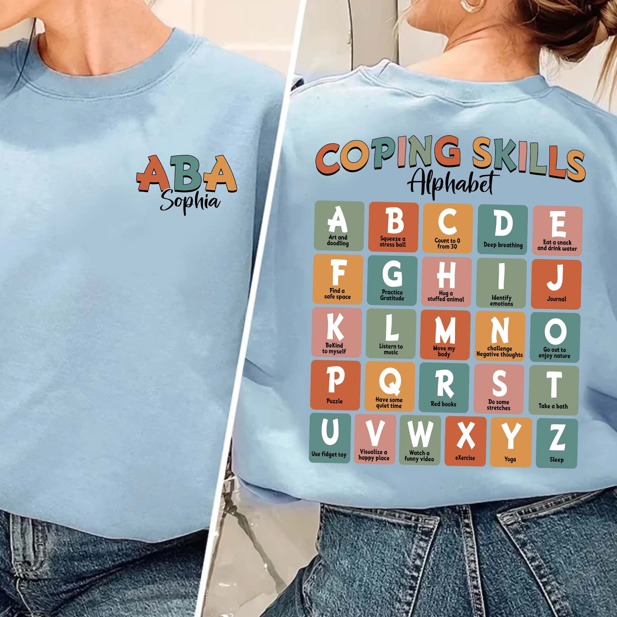 Custom Name Applied Behavior Analysis Alphabet Shirt, Coping Skills Alphabet sweatshirt, Retro ABA Shirt, ABA Therapist Shirt, ABA Therapy